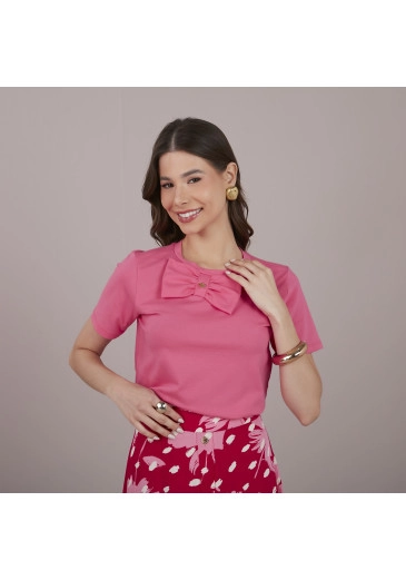 Blusa Layana Em Malha Conforto Rosa Tatá Martello Primavera/Verão 2025