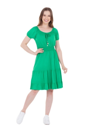 Vestido Marjorie em Malha com Lastex na Cintura Verde Hapuk Primavera/Verão 2025 
