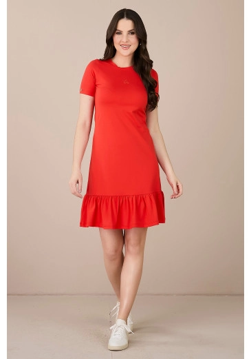 Vestido Elisa Em Malha Conforto Com Elastano Bordado Vermelho Tatá Martello Primavera/Verão 2025